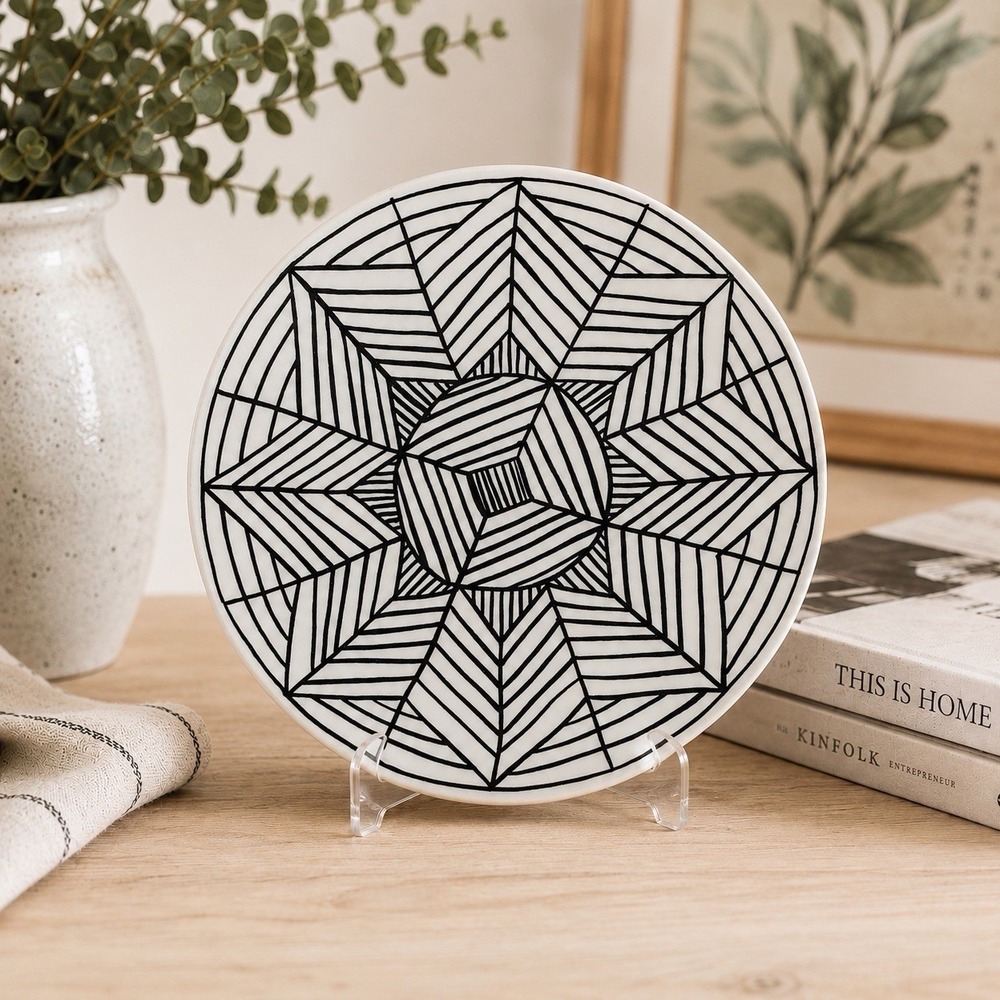 Anthropologie Vector Side Salad Plate 9" Black‎ White Italy Heavy Crazing